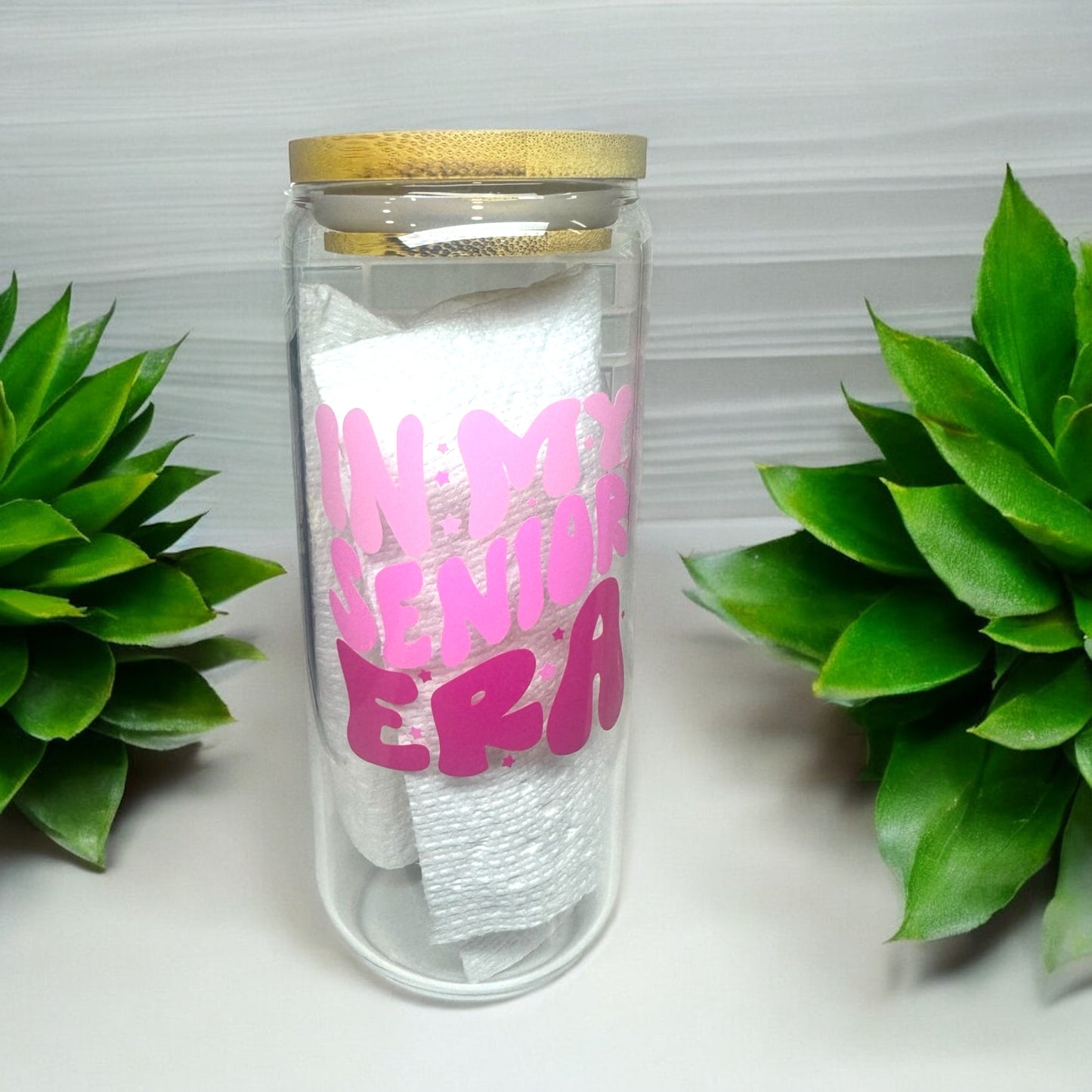 Custom Glass Tumbler w/ bamboo lid & glass straw 20 oz