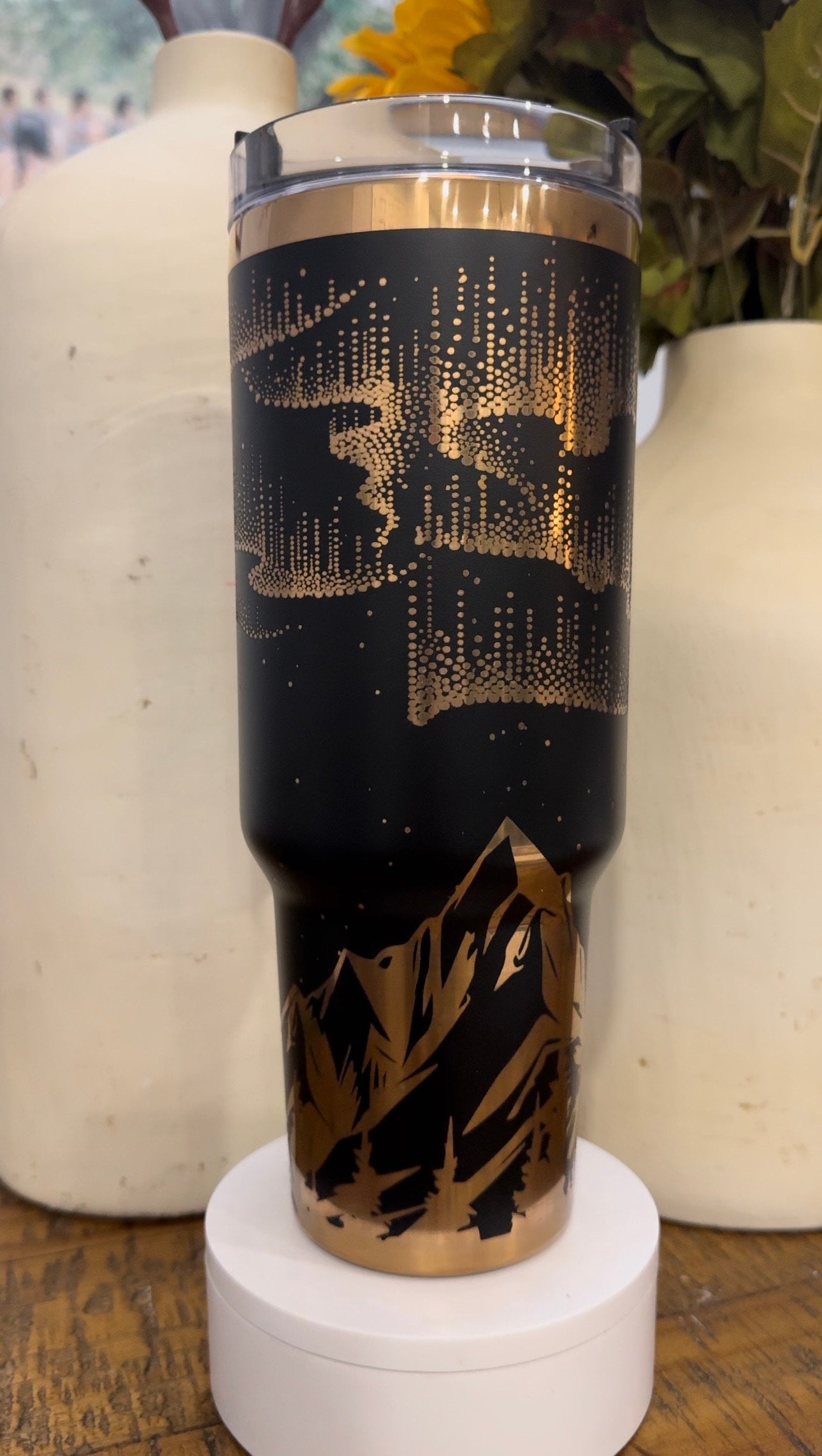 Black & Copper 40oz Tumbler with Handle and Straw - Laser Engraved Full Wrap Design | Personalization Available - Unique Drinkware Gift