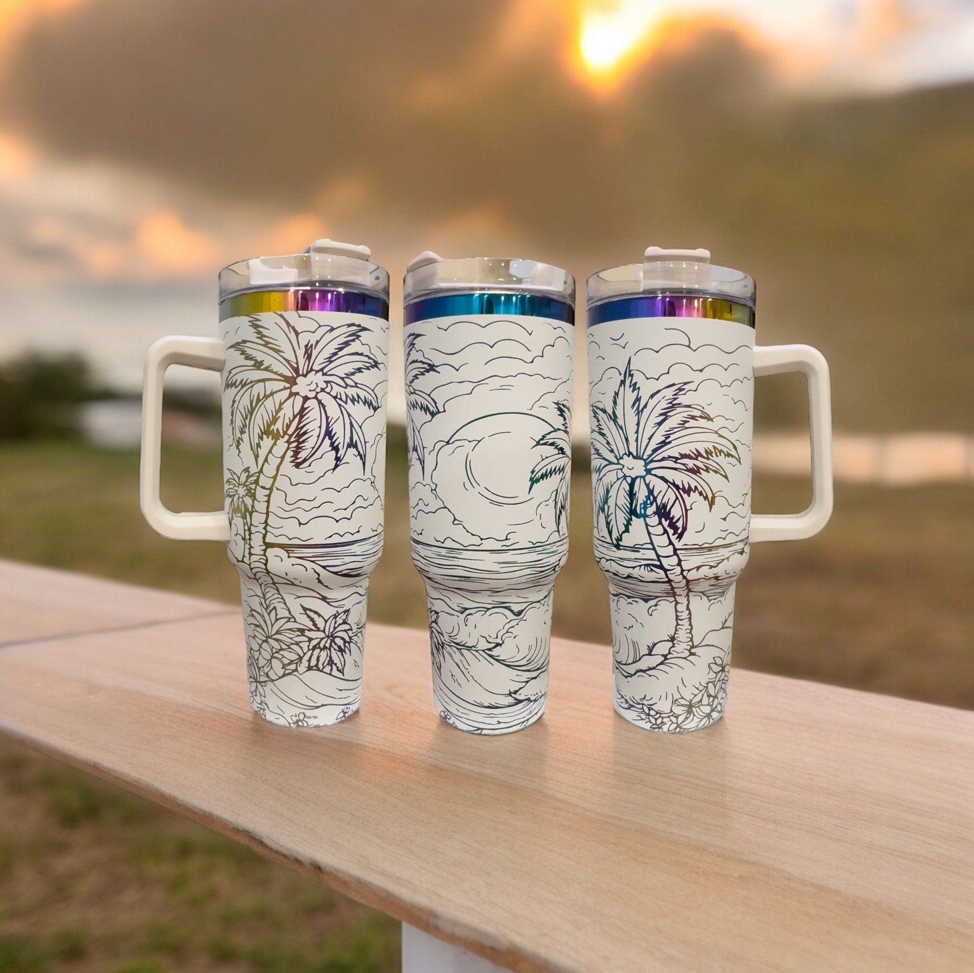 Rainbow 40oz Tumbler with Handle and Straw - Laser Engraved Full Wrap Design - Unique Drinkware Gift