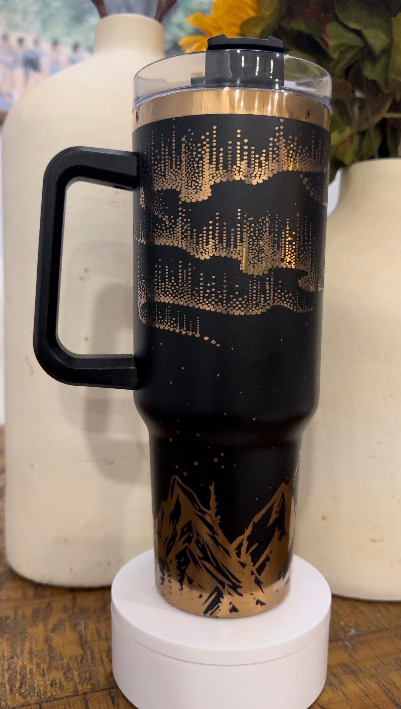 Black & Copper 40oz Tumbler with Handle and Straw - Laser Engraved Full Wrap Design | Personalization Available - Unique Drinkware Gift