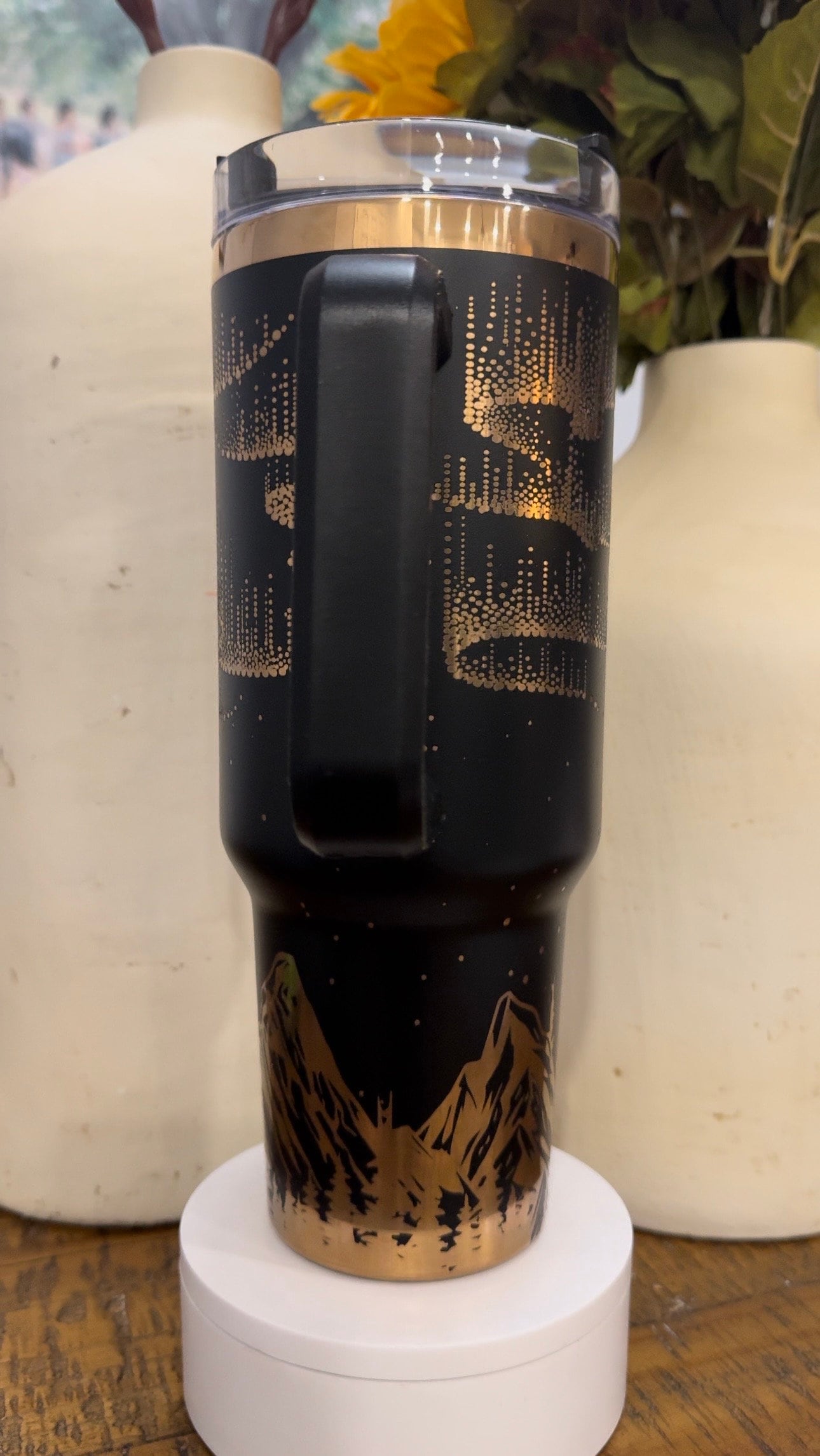 Black & Copper 40oz Tumbler with Handle and Straw - Laser Engraved Full Wrap Design | Personalization Available - Unique Drinkware Gift