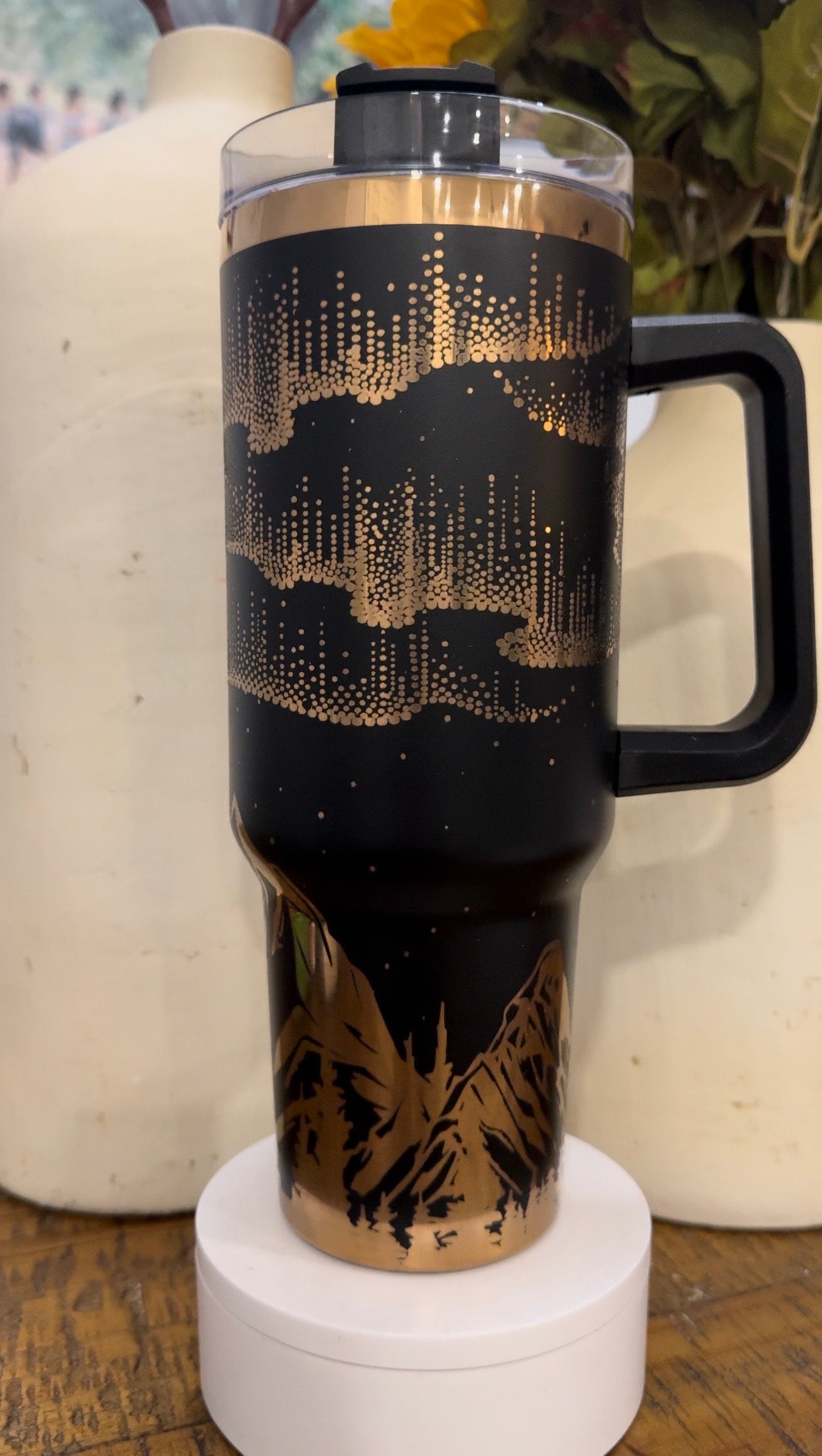 Black & Copper 40oz Tumbler with Handle and Straw - Laser Engraved Full Wrap Design | Personalization Available - Unique Drinkware Gift