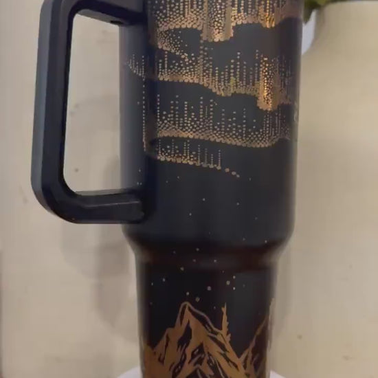 Black & Copper 40oz Tumbler with Handle and Straw - Laser Engraved Full Wrap Design | Personalization Available - Unique Drinkware Gift